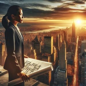 Visionary Leadership in Business: Asian Woman on Skyscraper