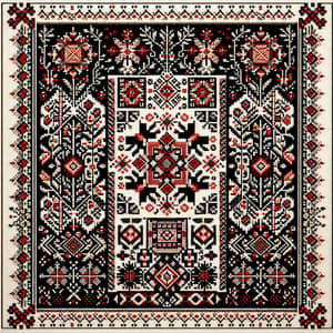 Ukrainian Slavic Pattern: Black & Red Geometric Design