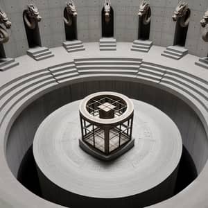 Architecturally Designed Circular Room with Staircases and Dragon Statues