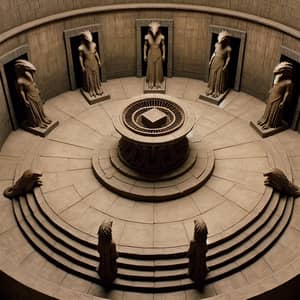 Circular Room with Descending Staircases | Unique Cage and Dragon Statues