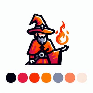 Vibrant Fire Wizard Icon in Orange, White, Grey, Black & Pink