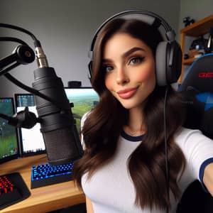 Hispanic YouTuber Girl with Brunette Hair and Gaming Headphones