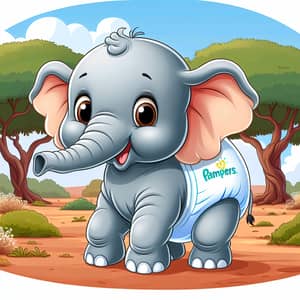 Newborn Elephant in Pampers Baby Dry Diapers | Cute Cartoon Image