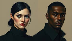 Serious Portrait of a Woman and Man in Oil Painting Style