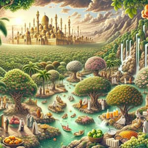 Paradise in Quran: Islam-Inspired Illustration of Lush Garden of Delights