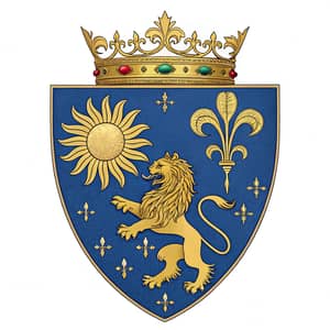 Azure Shield with Silver Lion and Golden Sun Emblem