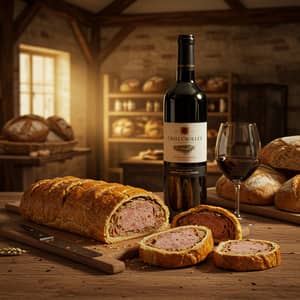 Saucisson Bread and Wine in a Rustic Bakery