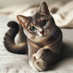 Playful Cat Portrait: Grey Feline with Emerald Eyes