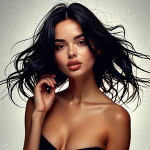 Elegant Model with Striking Black Hair in 4K