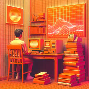 Orange Study and Education with Vaporwave Influence