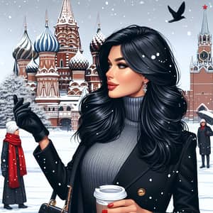 Glamorous Female in Russian Winter Scene Realism Art