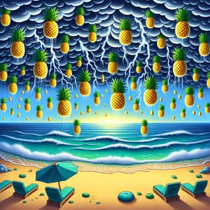 Colorful Stormy Sky and Pineapple Rain Beach Scene