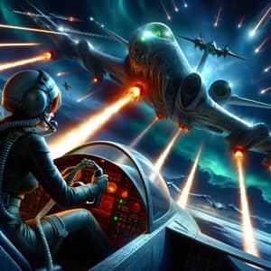 High Skies Showdown: Female Fighter Pilot Evades Futuristic Alien Ship