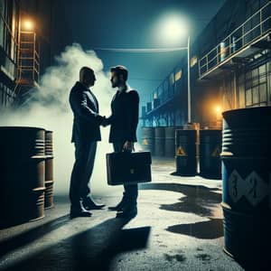 Dark Secret Transaction in Industrial Area at Night