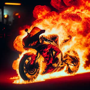 Intense Flames Consume Motorcycle - Fiery Spectacle