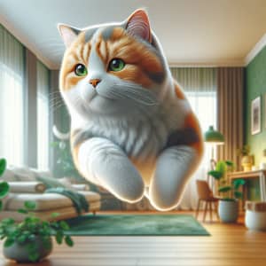 Orange and White Domestic Shorthair Cat in Mid-Leap