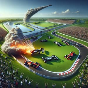 Dynamic Formula 1 Racing Scene with Explosive Finish