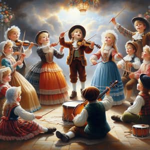 Realistic Painting of Children Performing