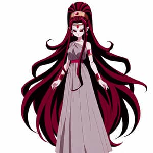 Saiyan Queen with Dark Red Hair in Greek-style Dress