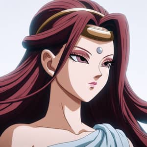 Saiyan Queen with Long Dark Red Hair in Greek Attire