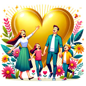 Happy Family with Golden Heart Poster | Love & Happiness Theme