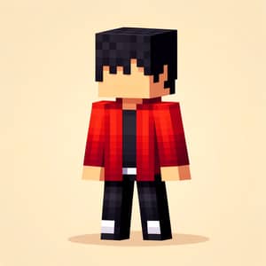 Minecraft Character: Black Hair & Red Outfit