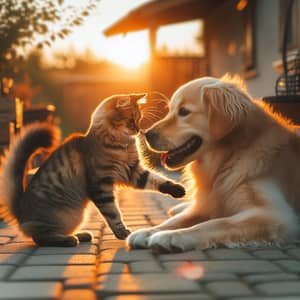 Cat and Dog Playful Interaction Outdoors