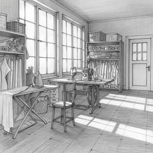 Explore a Tailor Workshop Layout with Pencil Sketch