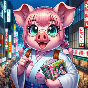 Pepa Pig Otaku: Anime Enthusiast in City Lights