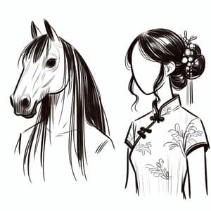 Horse Face Dress and Qipao Sketch Art