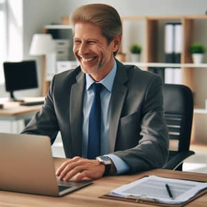 Professional Office Manager Working Joyfully on Laptop