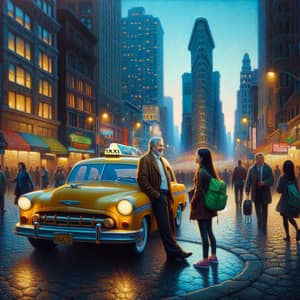 Bustling City Street Oil Painting - Urban Diversity Scene