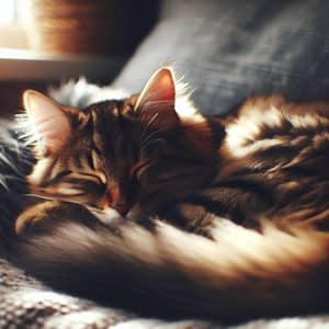 Soothing Image of Tabby Cat Basking in Sunlight