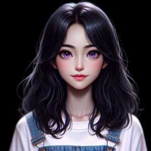 Elegant Black-Haired Girl with Purple Eyes