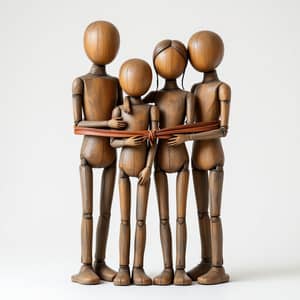 Distressed Wooden Family Sculpture for Home Decor