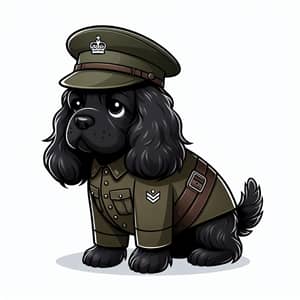 Disciplined and Gallant Black Cocker Spaniel in Army Uniform