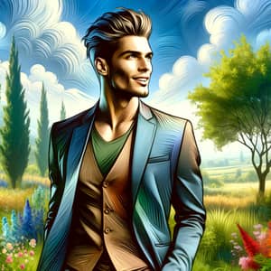 Confident Individual in Serene Landscape | Artistic Depiction