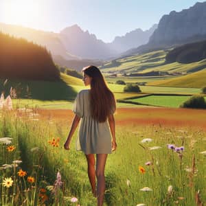 Hispanic Woman Strolling Through Lush Green Field