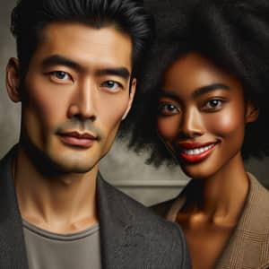 Handsome Asian Man and Pretty African American Woman in Harmonious Contrast