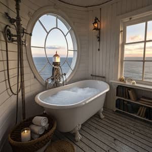 Nautical Relaxation: Clawfoot Bathtub in Lighthouse Room