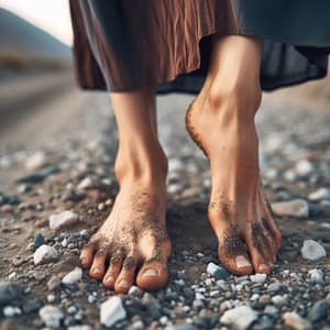 Middle-Eastern Woman Walking Barefoot on Gravel