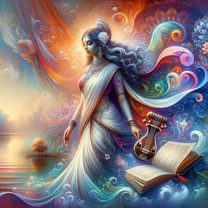 Surreal Hindu Goddess Saraswathie Artwork in Dreamlike Colors