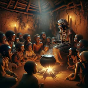 African Children Listening to Grandma's Tales