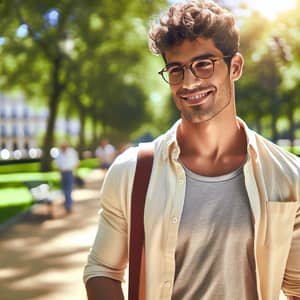 Stylish South Asian Man Enjoying Park Stroll | Company Name