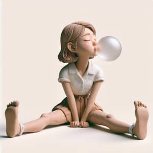 Korean Girl Blowing Bubbles - Clay Sculpture Art