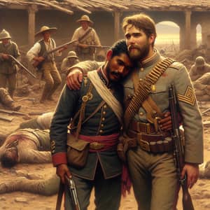 Friendship and War Depicted in Realism Art Style