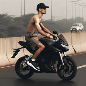 Slender Man on 200cc Speed Bike with Cap on Highway