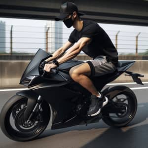 Slim Man Riding Black 200cc Speed Motorcycle on Highway