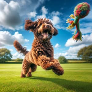 Brown Spanish Water Dog Playing in Lush Green Park