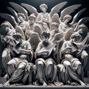 Renaissance Style Marble Angels with Serene Music Aura